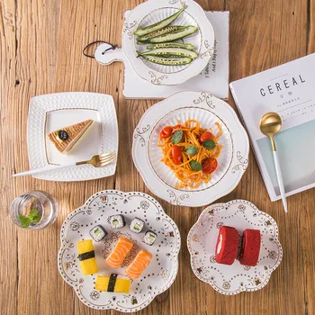 

Dinner Plate Ceramic Tray Assiette With Golden Various Models Steak Plate Hollowed-Out Butterfly Tray Creative Dish Platos 1pcs