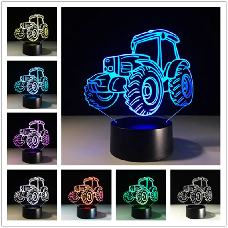 3D светодиодный ночной Светильник для фермы, винтажный трактор, автомобильная фигурка, 7 цветов, сенсорная Оптическая иллюзия, настольная лампа, украшение дома, модель