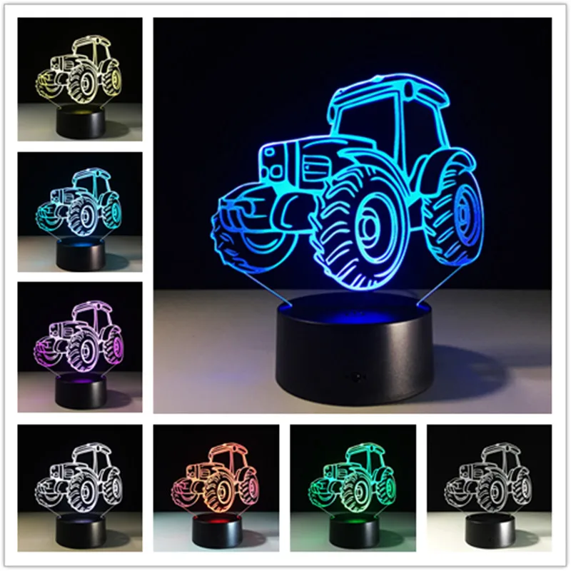 

3D LED Night Light Farm Vintage Tractor Car Action Figure 7 Colors Touch Optical Illusion Table Lamp Home Decoration Model