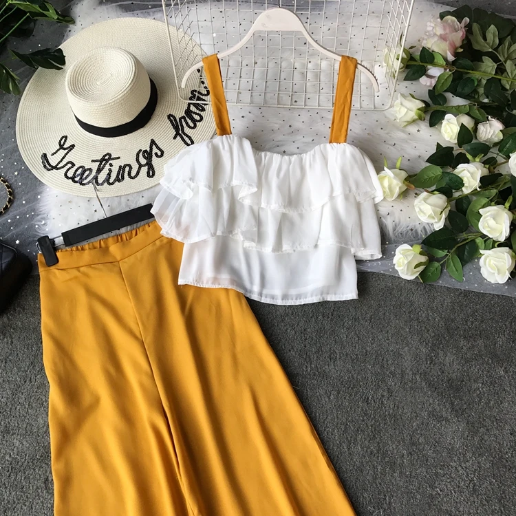 ALPHALMODA 2019 летние женские топы на бретельках брюки комплекты из 2 предметов с