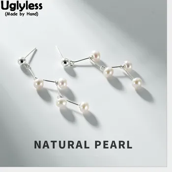 

Uglyless Elegant Lady Natural Pearls Earrings Women Handmade Beading Earrings 100% Real Solid 925 Silver Fine Jewelry Gemstones