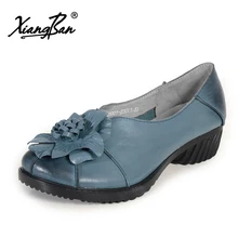 Xiangban 2018 spring shoes woman heels vintage sheepskin casual slip on genuine leather pumps women shoes