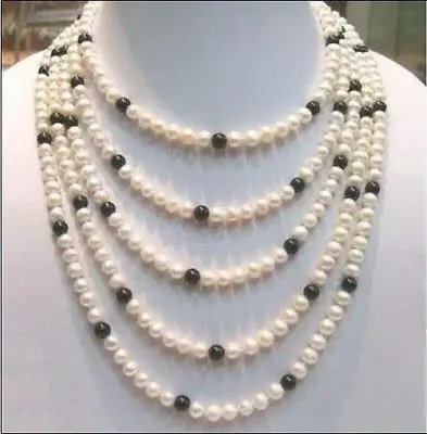 

Wholesale fast 100% Natural jewelry NATURAL SOUTH SEA WHITE + BLACK AKOYA PEARL NECKLACE 100INCH