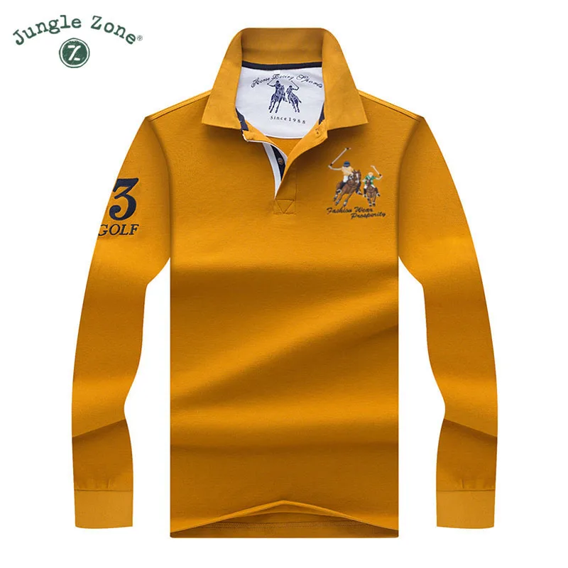 

3D Embroidery Poloshirt Casual Polo Shirts winter men's Long sleeve polo shirt 2018 High Quality Solid color Men Polos