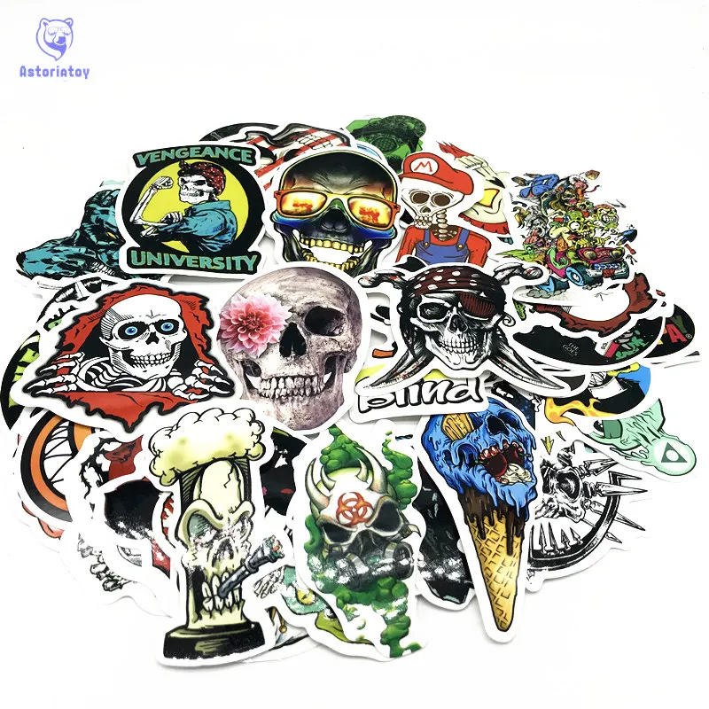 

50pcs/1lot Superhero zombie skull Funny Sticker Decal For Car Laptop Bicycle Motorcycle Notebook Waterproof Sticker