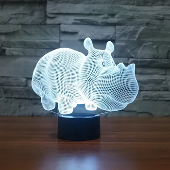 

[Seven Neon]free Shipping rhinocero shape Acrylic 7Colors Desk Lamp 3D Lamp Novelty gift Led Night Light Millennium Falcon Light