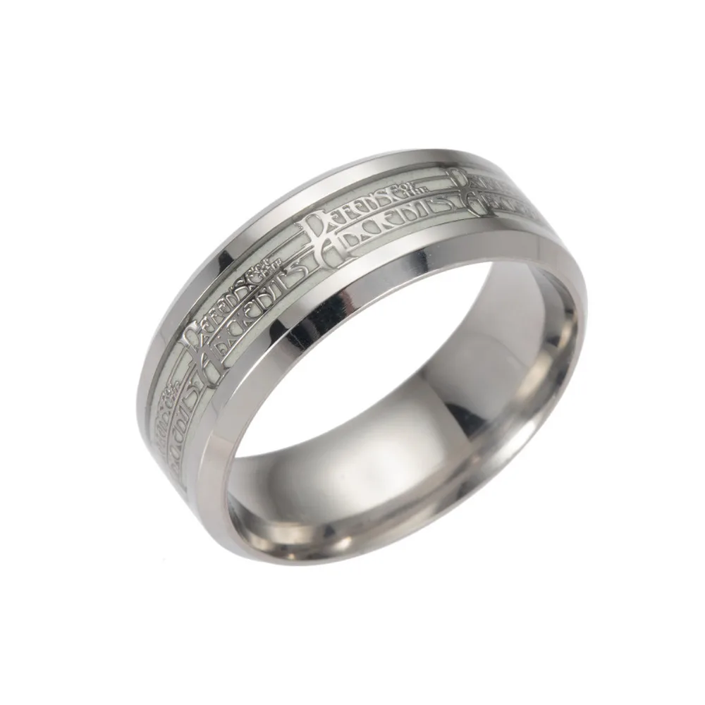 Cexbby Rings For Men Silver Stainless Steel Silver Plated Glitter on The Dark Ring Dota 2 Game Anime Men Glamor Party Jewelry