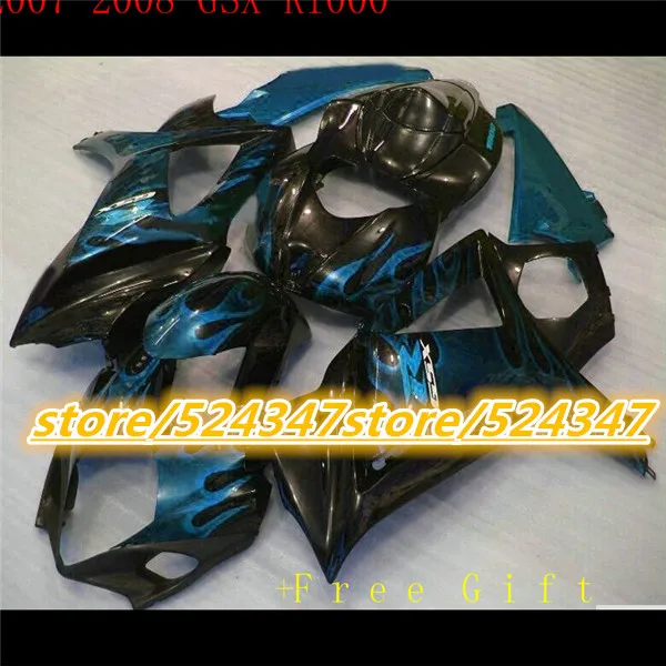 

Market hot sales manufacturers GSX-R1000 K7 07, 08 GSX R1000 K7 07-08 smooth black motorcycle fairing of light blue flame-Nn