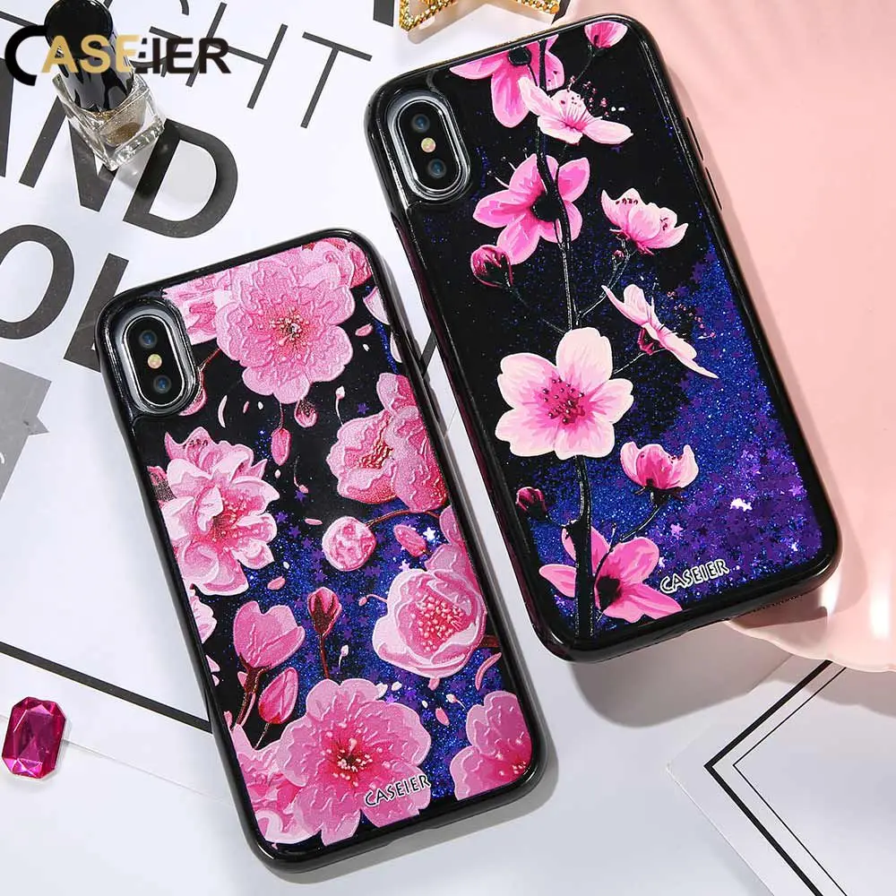 

CASEIER For iPhone X 10 Cat Sakura Tree Quicksand Liquid Phone Case For iPhone X 3D Relief Glitter Sand Cases Fashion Cover Capa