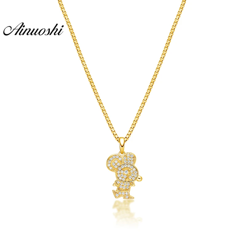

AINUOSHI 10K Solid Yellow Gold Pendant Lovely Mouse Pendant SONA Diamond Women Men Jewelry Solid Little Animal Separate Pendant