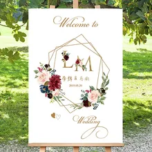 free shipping 1 pcs custom logo picture Wedding Welcome board business party sign Welcome card for wedding pink white yellow red