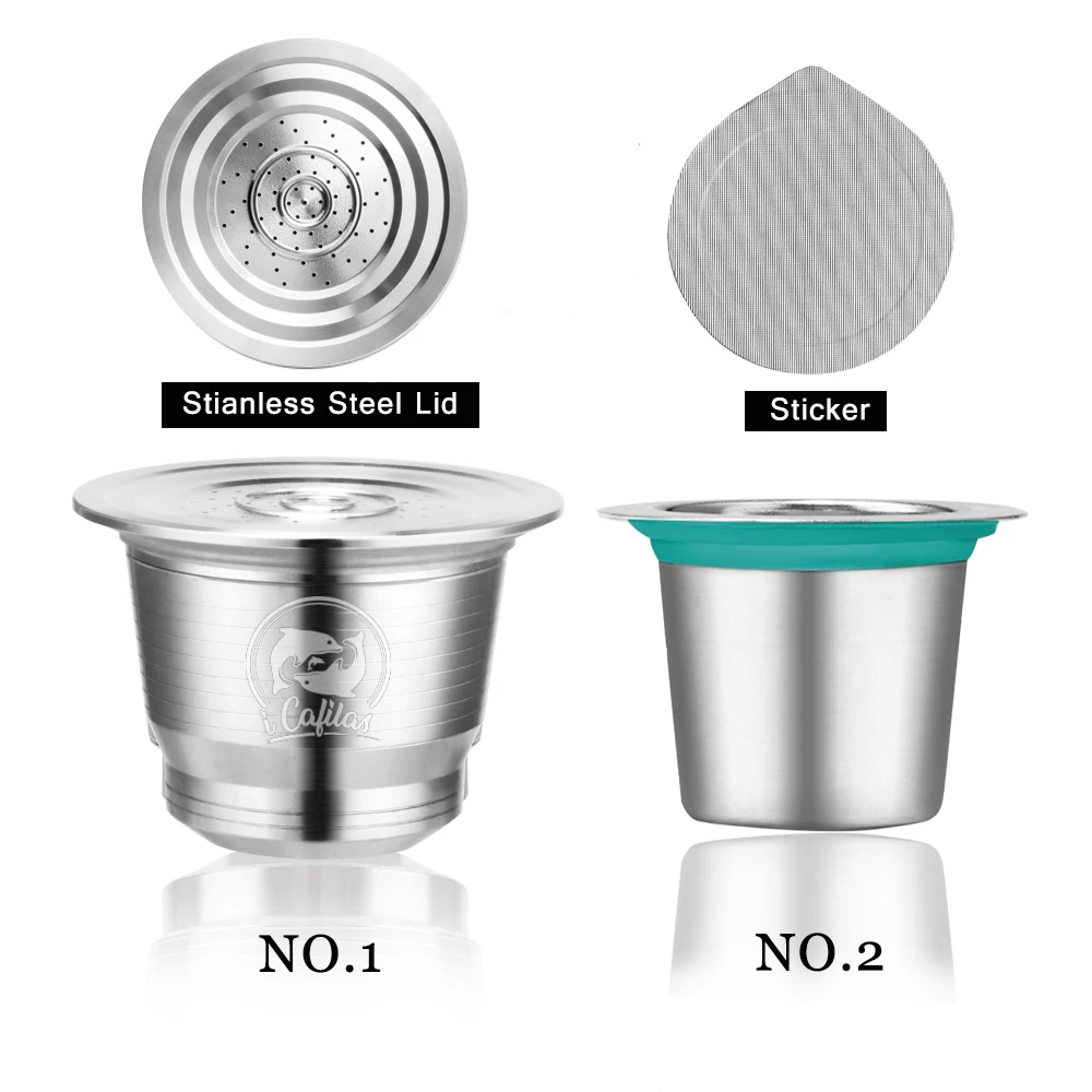 

Stainless Steel Refillable Nespresso Coffee Capsule Two Type Reusable Coffee pods with Disposible Stickers Foils Coffee Maker