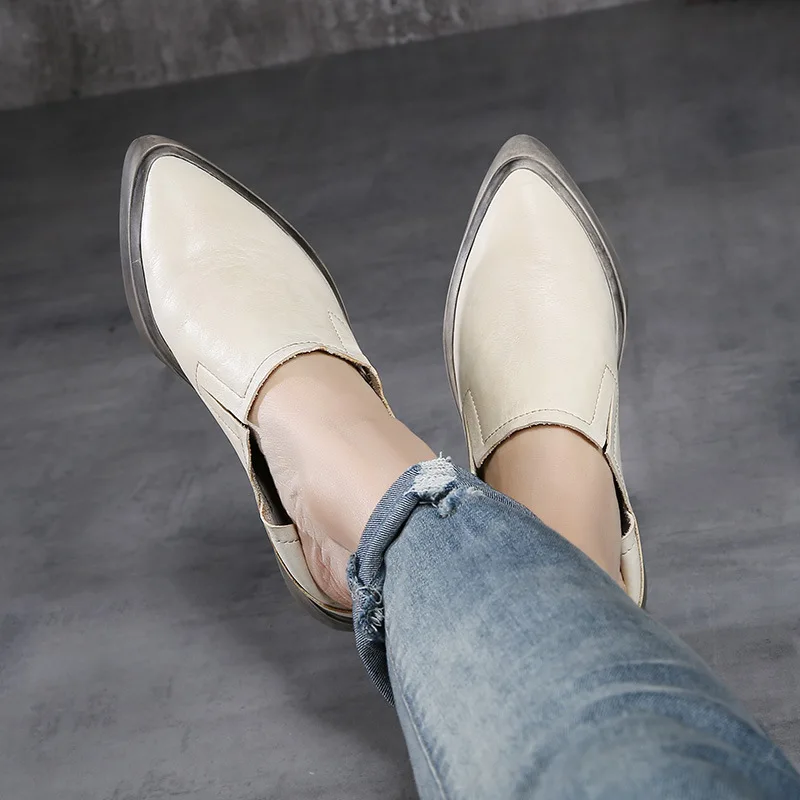 

GYKZ 2018 New Spring Summer Autumn Poetry Lu Retro Pointed Leather Women's Shoes Bottom Comfortable Casual Slacker Shoes