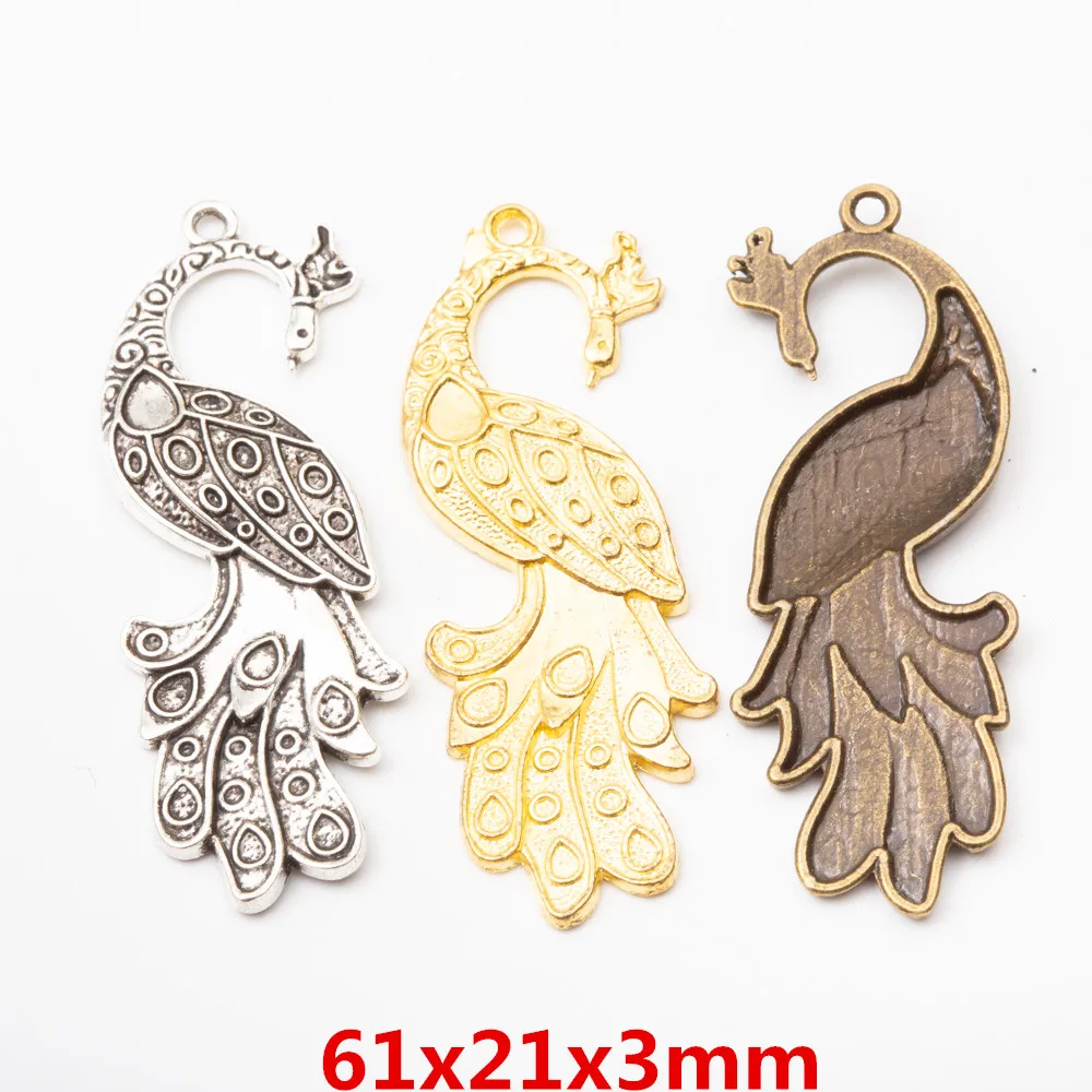 12pcs Custom jewelry metal Animal peacock pendant for jewelry making