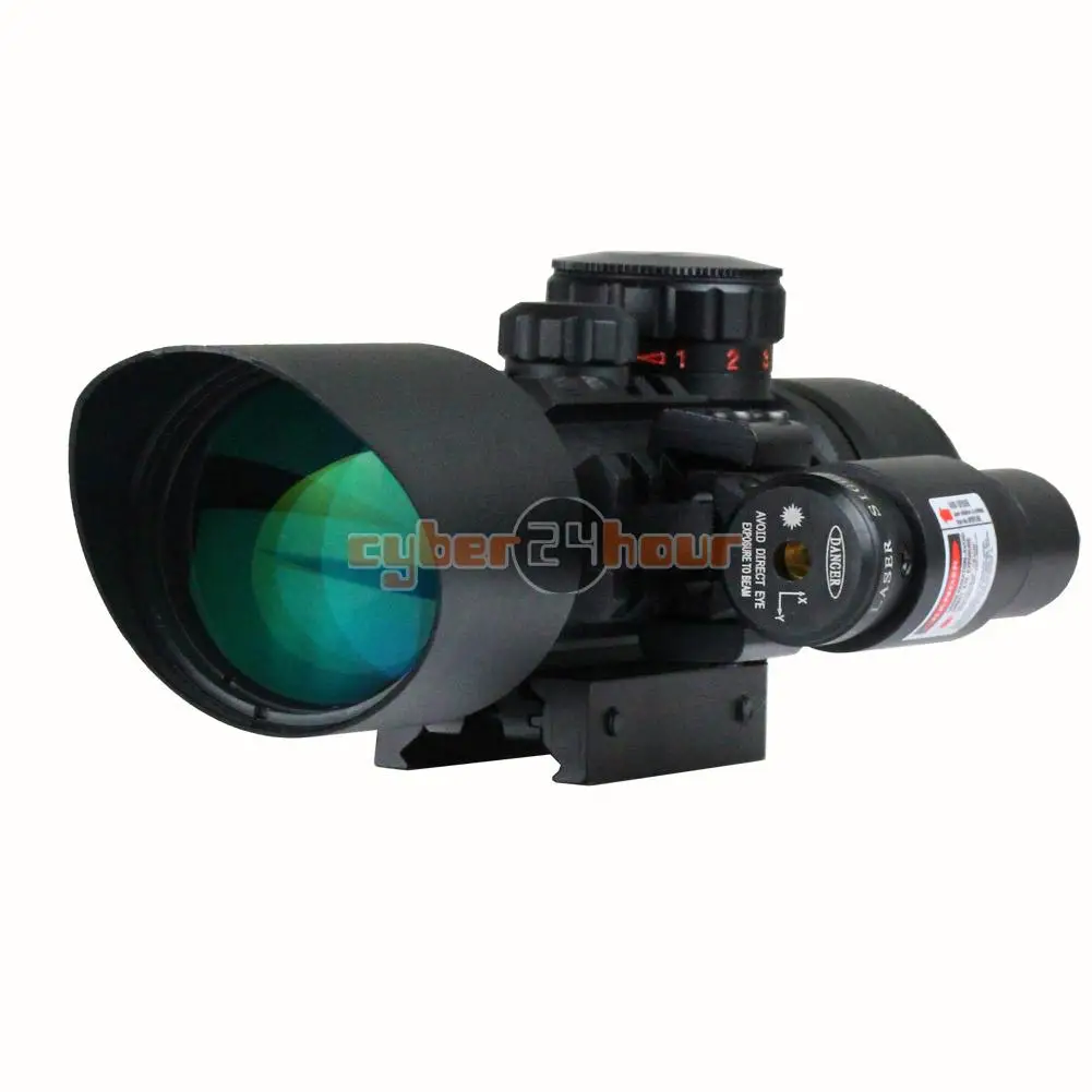 3-10x 40 Tactical Reflex Red Green Dot Reticle Sight Rifle Scope Red Laser