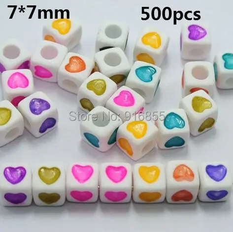 

Sale! 7*7mm 500pcs/lot Color in white Love Heart Acrylic Cube Pony Beads,Letter Acrylic Cube Beads For DIY