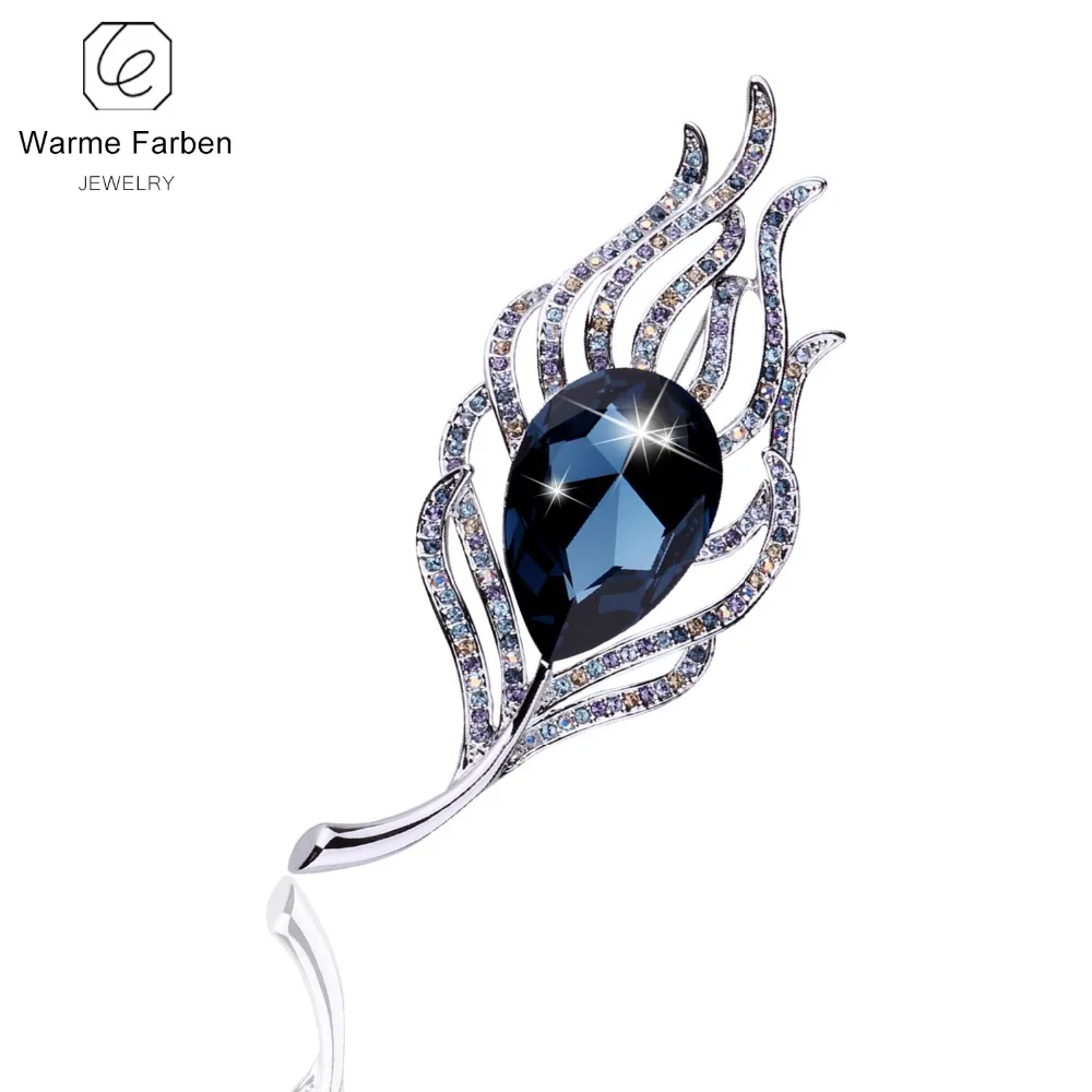 

Embellished with Crystal From Swarovski Brooch Women Feather Shape Inlaid Rhinestone Coat Suit Pins Brooches Jewelry Accessories