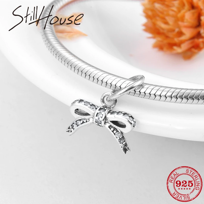 

New 925 Sterling Silve Girl Gift Sparkling CZ Bow tie Pendant Charms Fit Original Pandora Charm Necklace Bracelet Jewelry Making