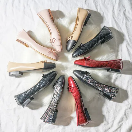 

Shoes woman luxury brand 2019 new bow ballet shoes women's leather wild shallow mouth flat casual women's shoes wedding banquet