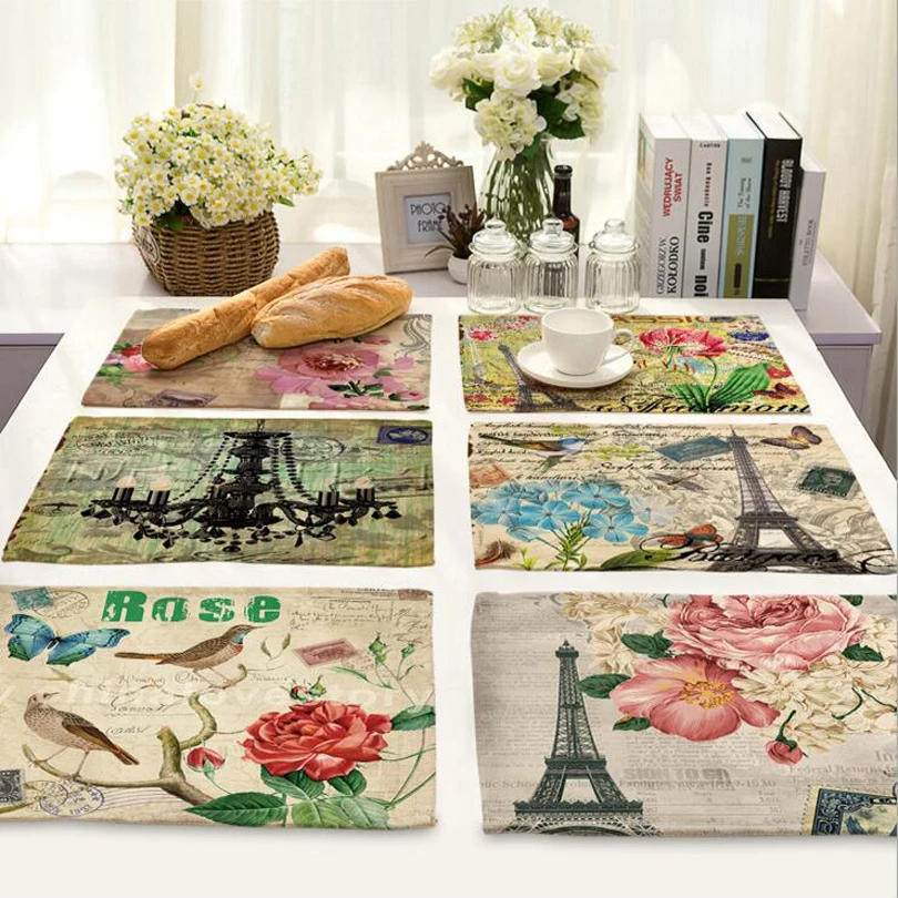 

Tower rose bird placemat Fabric coaster Table decoration mat Kitchen Posavasos Manteles individuales Onderzetters H210