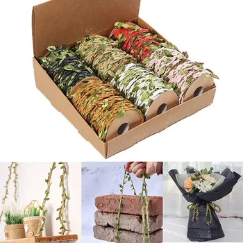 

12 Rolls/Box Natural Jute Braided Ropes with Green Leaves for Wedding Decoration XHC88