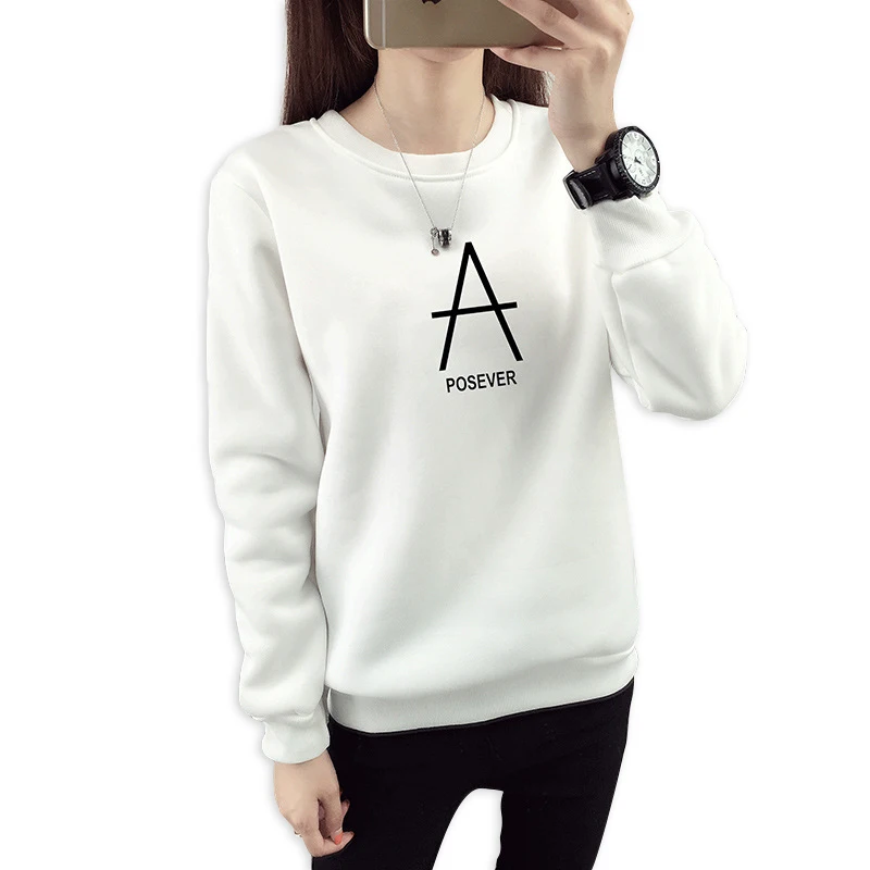  2018 Women's Hoodies Autumn And Winter New Tops Women Thicken Plus Velvet Pullovers Printed Letters
