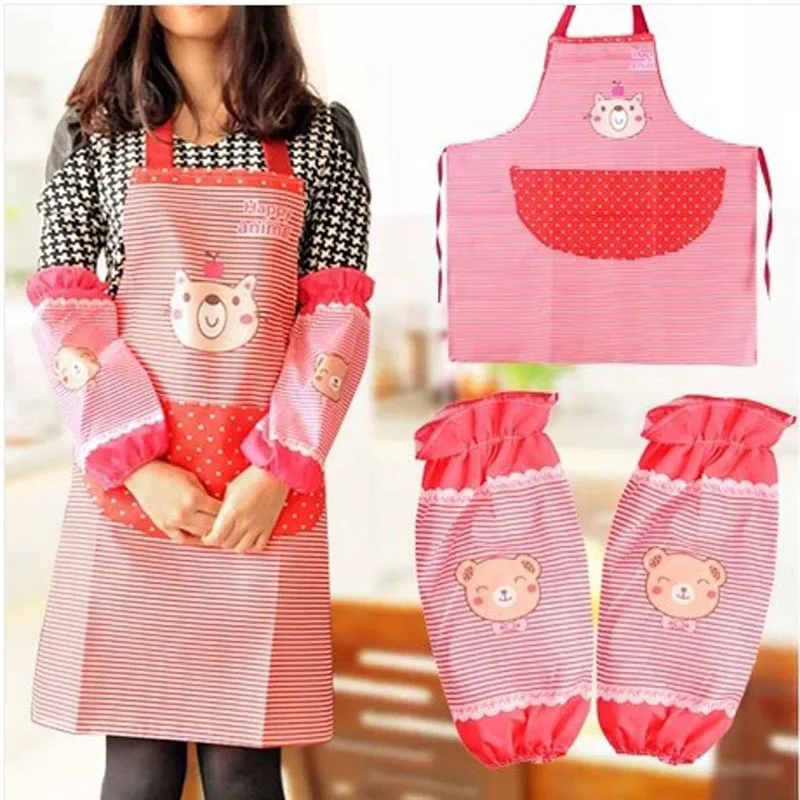

3pc/set Bear Apron Gloves Lady Women Men Adjustable Cotton Linen High-grade Kitchen Apron For Cooking Baking Restaurant Pinafore