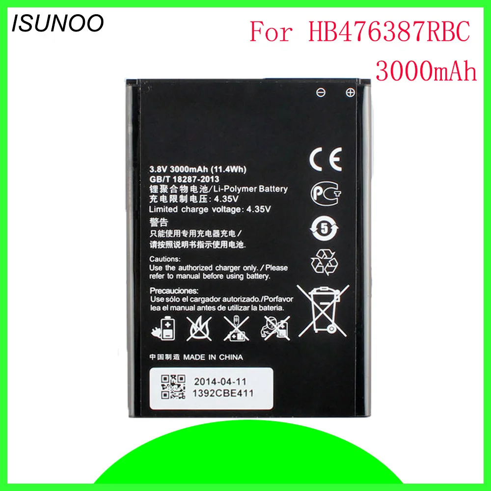 Isunoo 3000mah Hb476387rbc Battery Replacement For Huawei Honor 3x