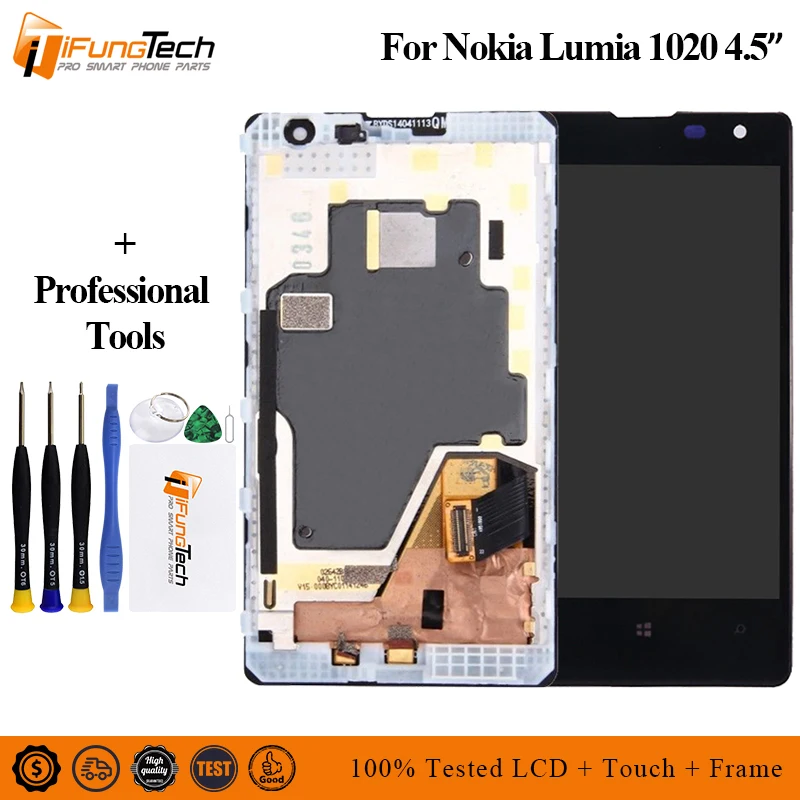 

100% Tested Working New AAA LCD For Nokia Lumia 1020 LCD Display with Touch Screen Digitizer Assembly with frame Free shipping