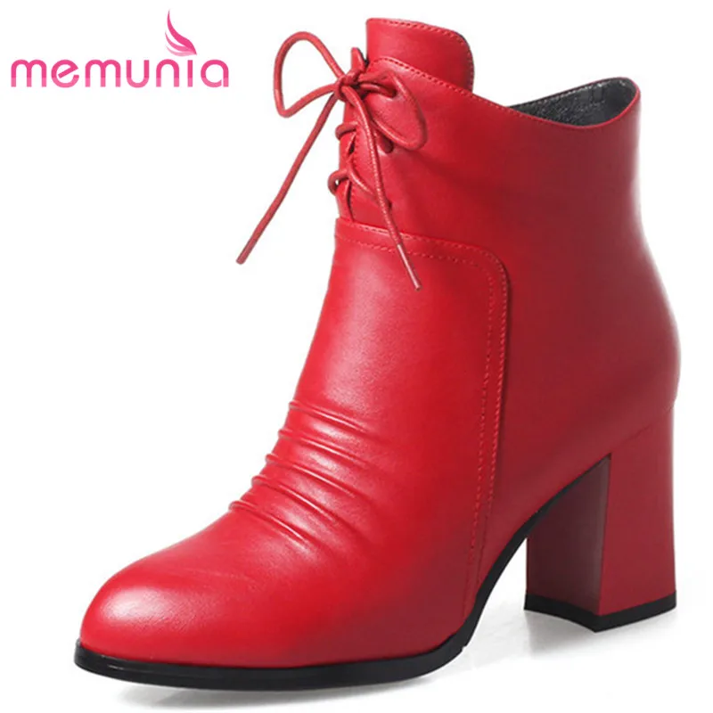 

MEMUNIA women boots big size 33-43 restoring lace up simple pleated fashion boots 2020 new arrive ankle boots