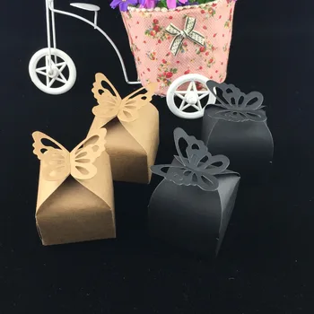 

25Pcs/Lot 6x6x7cm Lovely Butterfly Design Paper Kraft Cardboard Box Sealing Wrapping Packing Case For Adornment Handmade Candies