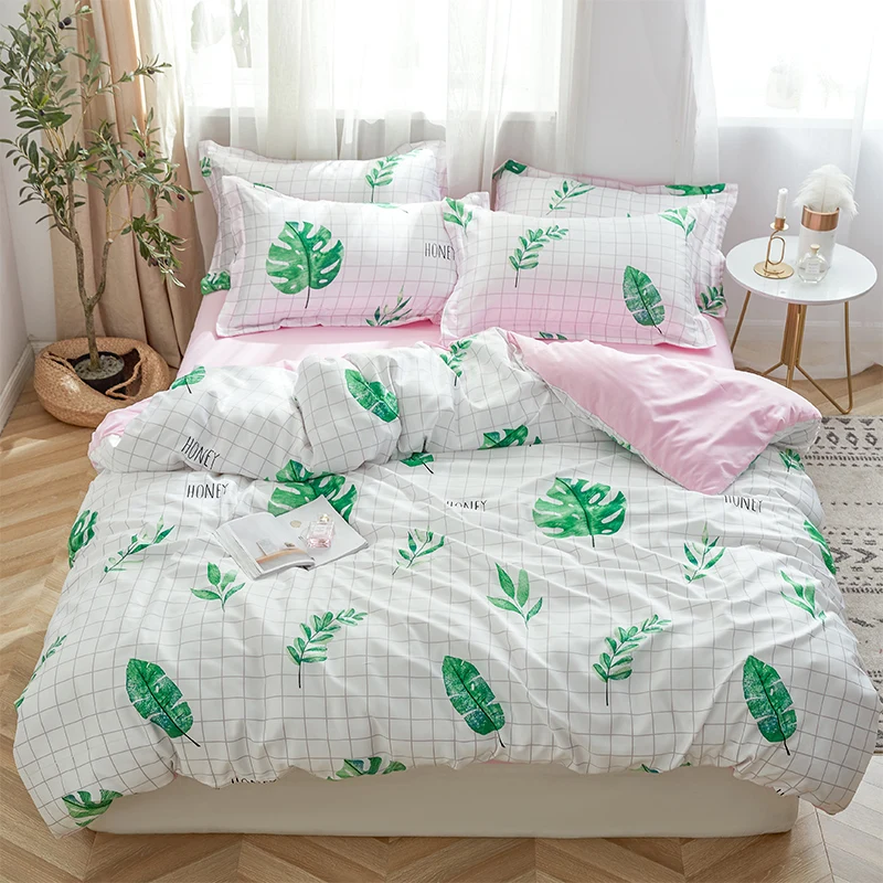 

Printing washing Silk imitation Duvet Cover Bed sheet Fitted sheet set King Size Queen Bedding Set