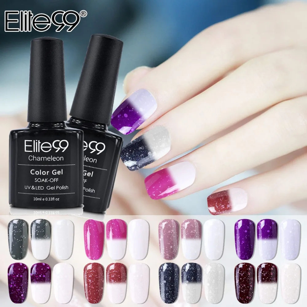 

Elite99 Snowy Glitter Color Change Gel Varnish 10ml Temperature Color Changing Nail Gel Polish Soak Off UV LED Nail Art Gel