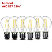 6 шт./лот 2w 4w 6w 8w E27 E14 прозрачный СВЕТОДИОДНЫЙ светильник 220v A60 G45 ST64 C35 матовый светодиодный Лампа накаливания Эдисона шар светильник 230v