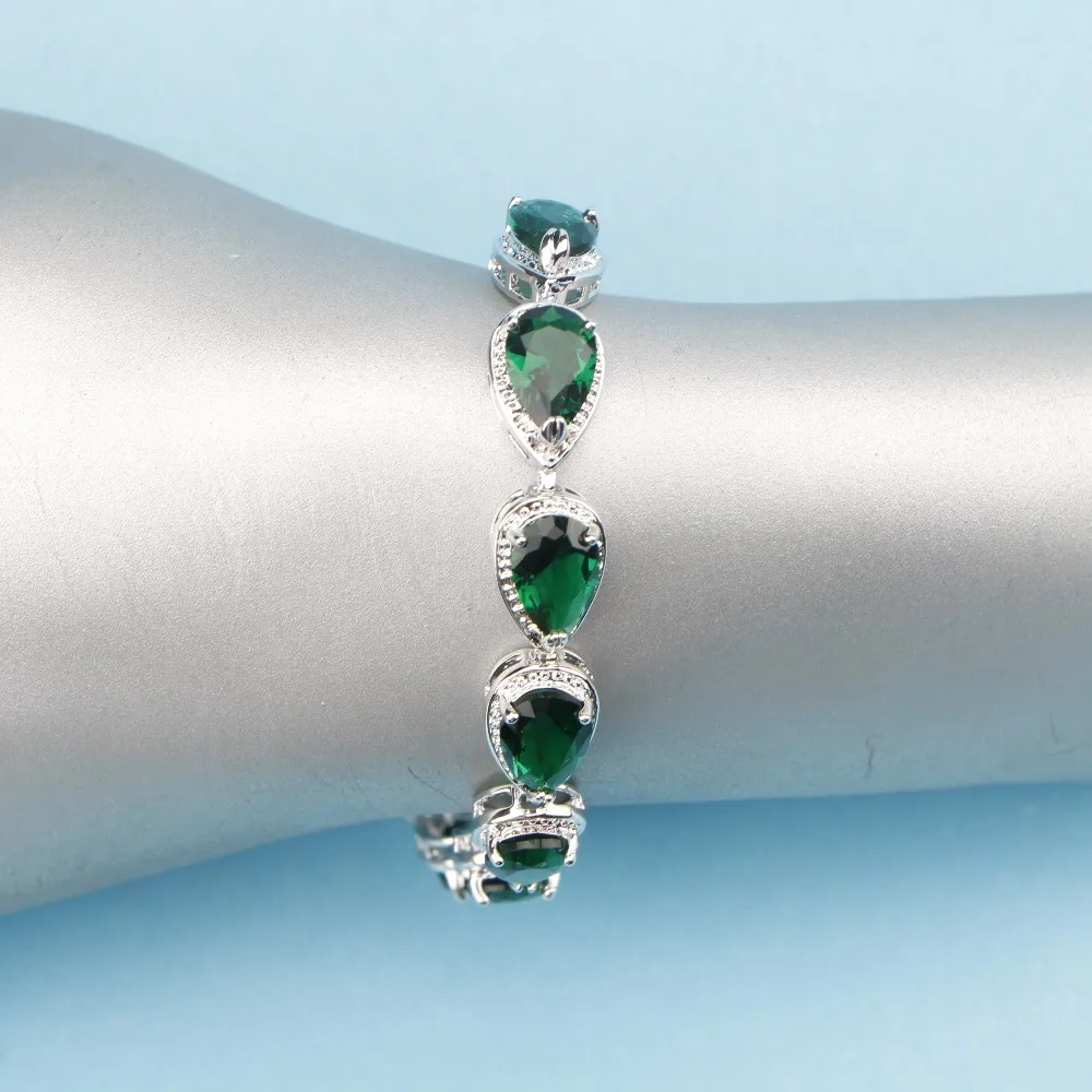 Экологичные 925 пробы серебряные зеленые камни Ювелирные наборы для женщин серьги/кулон/ожерелье/кольца/браслеты