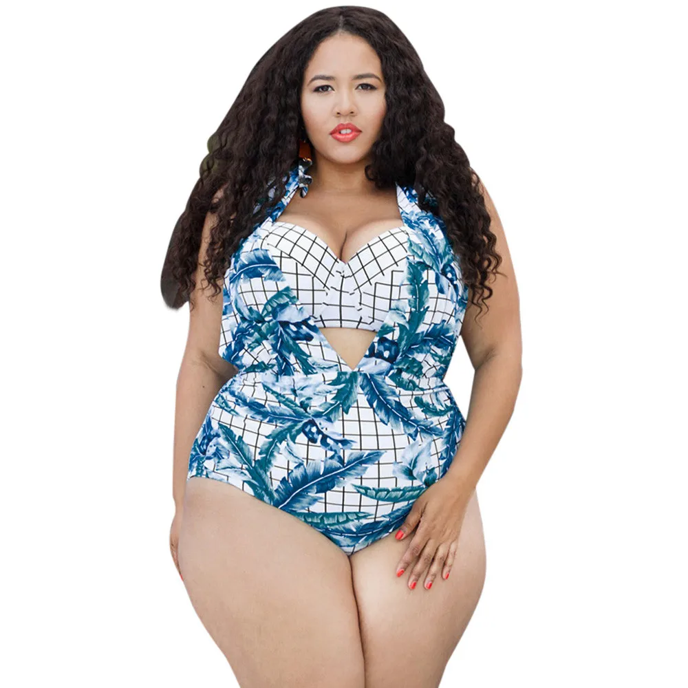 

swimsuit women one-piece suit swimming suit for women bathing suit women one piece push up high waist print plus size blue xxl