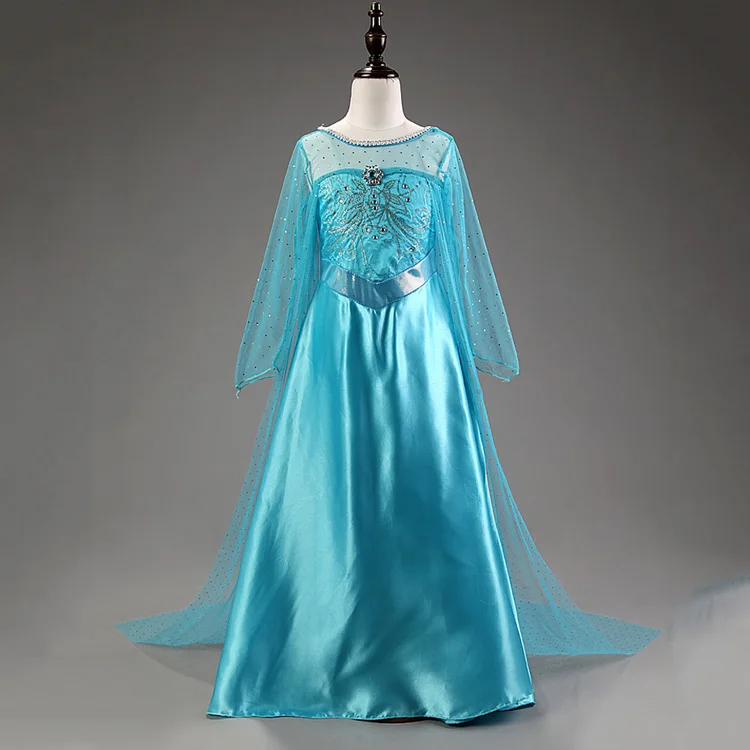 

Novelty Girls Voile Princess Dresses with Long Tailing Kids Anna Elsa Cosplay Costume Children Snow Queen Role Play Party Dress