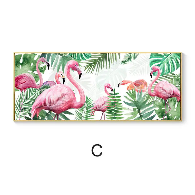 Розовый фламинго холст Художественная печать картина стене плакат, настенные картины маслом для гостиной домашний декор нордическая без рамки - Цвет: C
