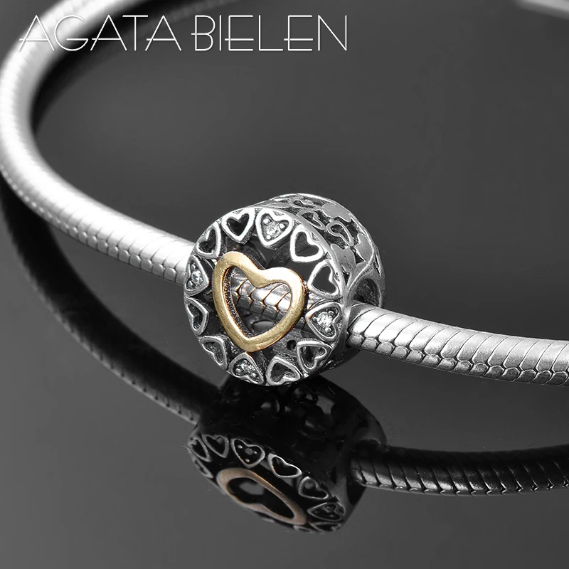 

2018 New golden heart shape 925 Sterling Silver DIY fine beads Fit Original Pandora Charm Bracelet Jewelry making