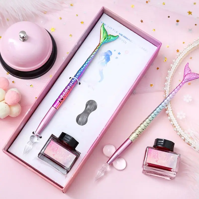 Красивая стеклянная ручка с рисунком рыбы, набор авторучек с чернилами ...