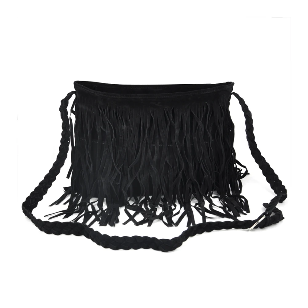 Buy Boho Fringed Tassel Suede Shoulder Messenger Hand bags Purses Black from