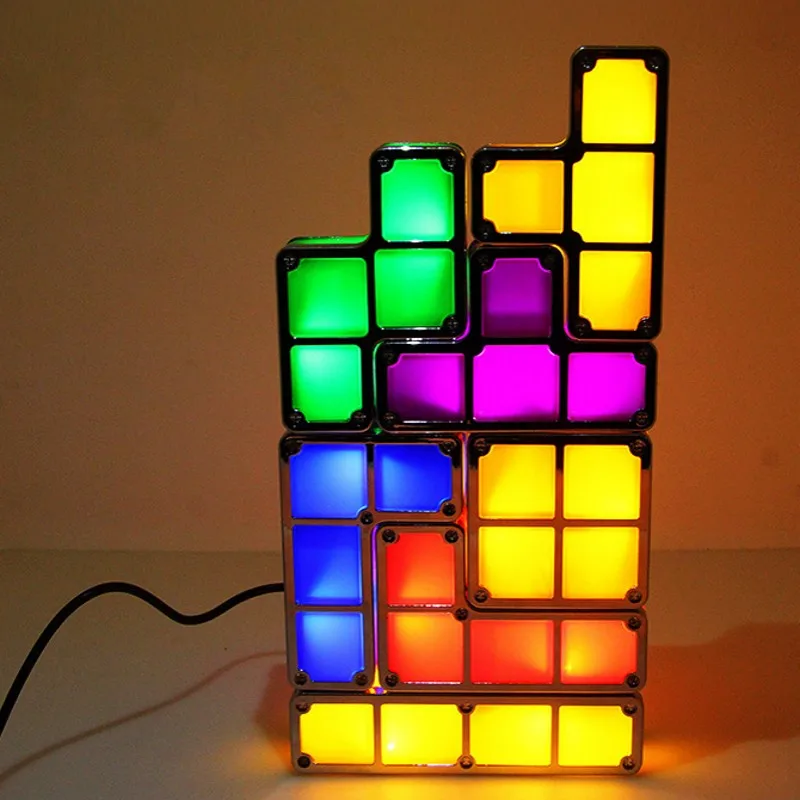 

FENGLAIYI DIY Tetris Puzzle Retro Style Game Tower Baby Colorful Brick Creative Puzzle LED Night Light Children Gift Lamp