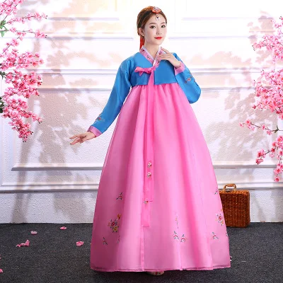 Из хлопка и полиэстера с длинными рукавами японские кимоно yukata, традиционное корейское платье в Корейском стиле «ханбок» костюм - Цвет: color16