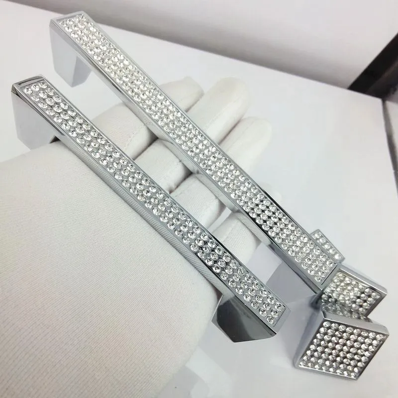 

5pcs/lot Modern minimalist wardrobe cabinet furniture handle drawer handle Zinc alloy diamond crystal handle 96mm 128mm