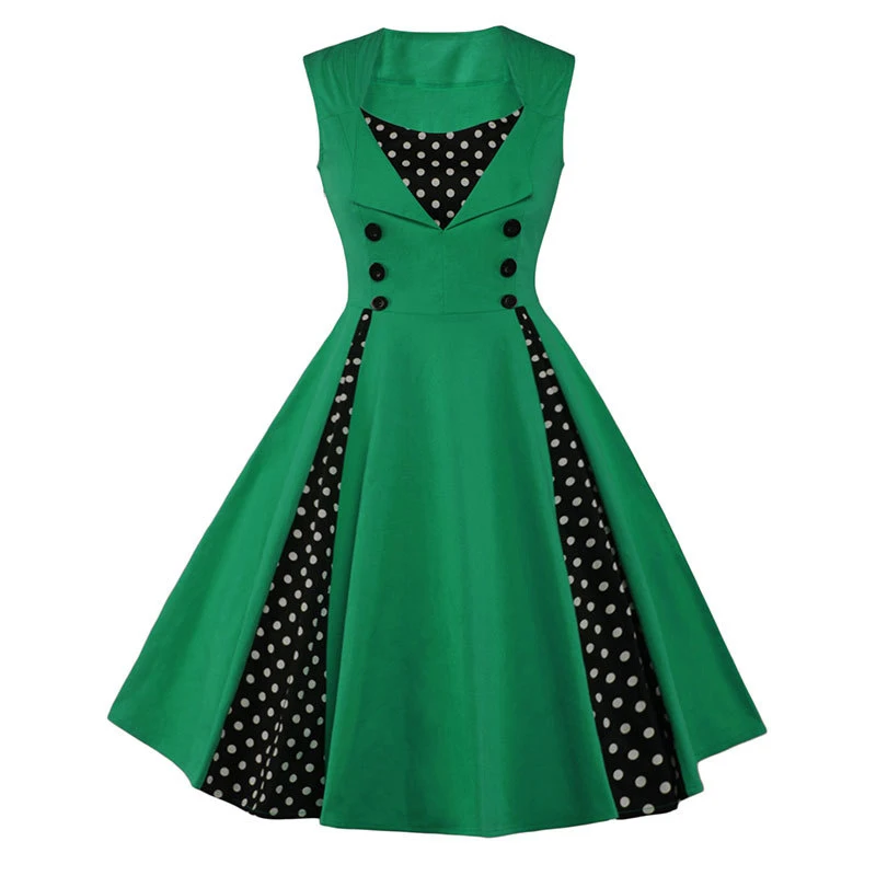 Новое поступление зеленый рок-н-ролл 50s платье Летний Стиль рукавов рокабилли качели Платья для вечеринок размера плюс Vestidos Femininos