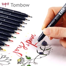 TOMBOW, 10 цветов, японская каллиграфическая ручка, водостойкие маркеры, Мягкие кисти, ручки для письма, рисования, рукоделия