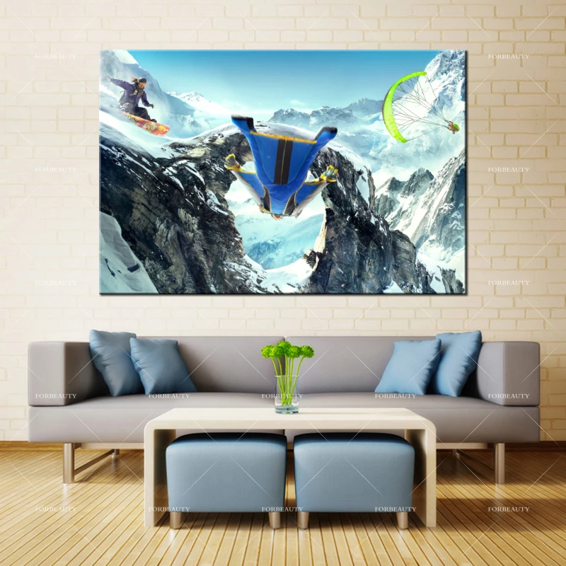 Forbeauty Холст Живопись стены Искусство wingsuit_snowboarding_параплан Спрей Печать
