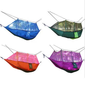 Hamaca de red de doble paracaídas con mosquitera, silla de turismo Flyknit Hamaca de acampada y Rede de jardín, Hamaca colgante para dormir