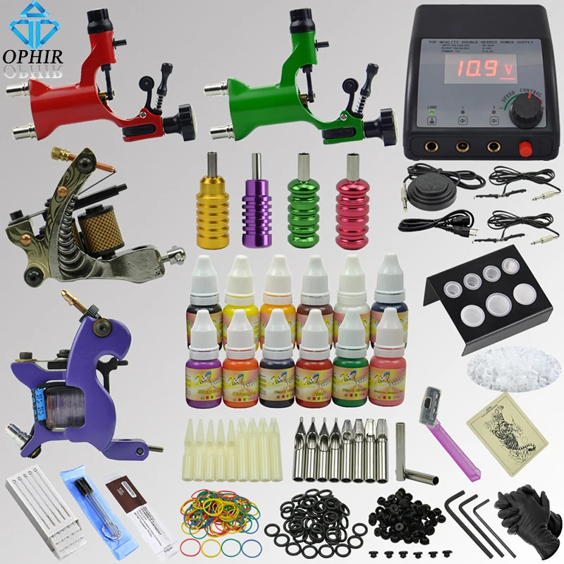 OPHIR 354pcs Complete Tattoo Kit For Body Art with 4 Electric Tattoo