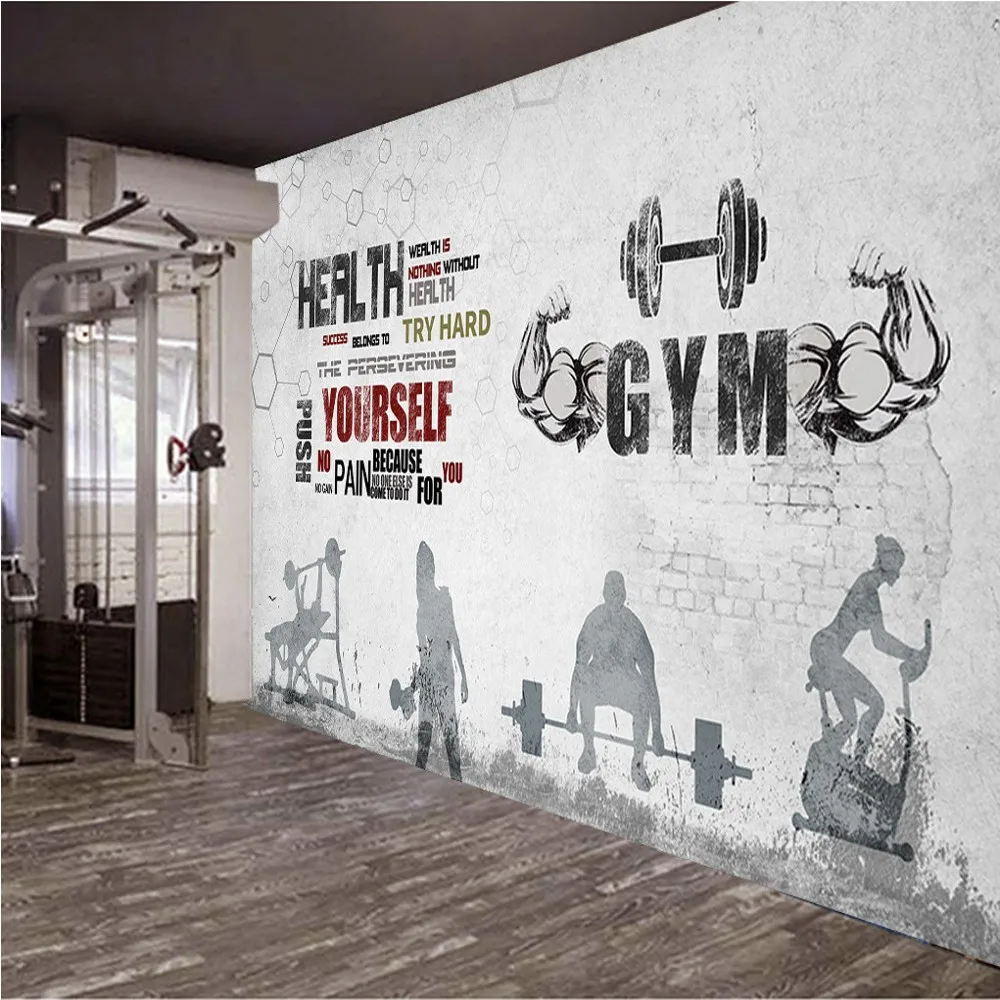 

Free Shipping Custom Mural Retro Vintage Creative Motivational English Gym Decoration Wallpaper Simple Design Wallpaper Painting